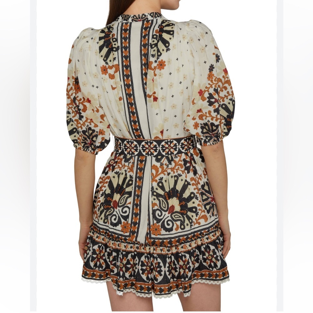 Farm Rio Flower Fan Tapestry Off-White Mini Dress Women’s Size Large - Picture 3 of 15